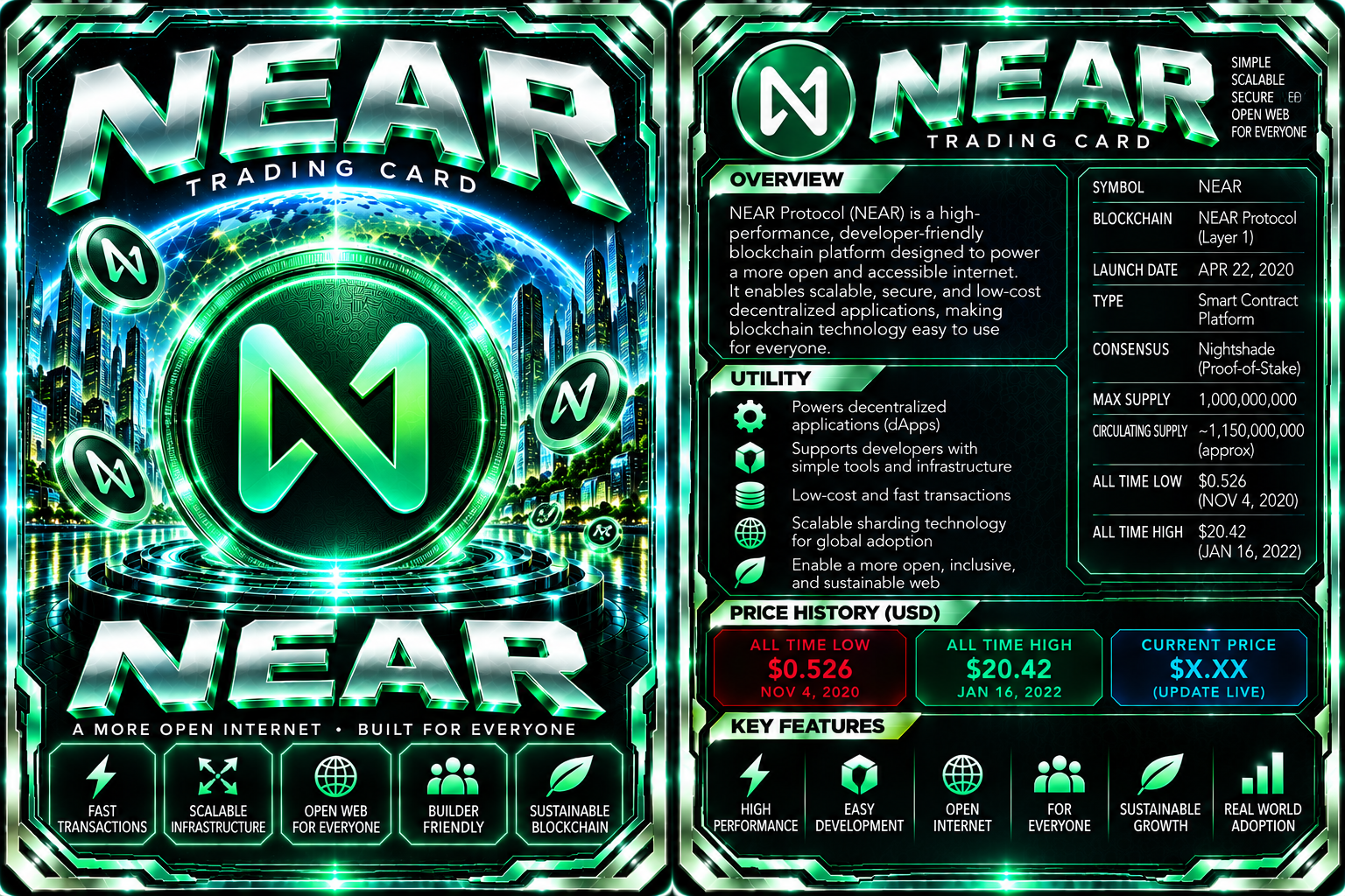 Front artwork and back profile of the NEAR Protocol card.